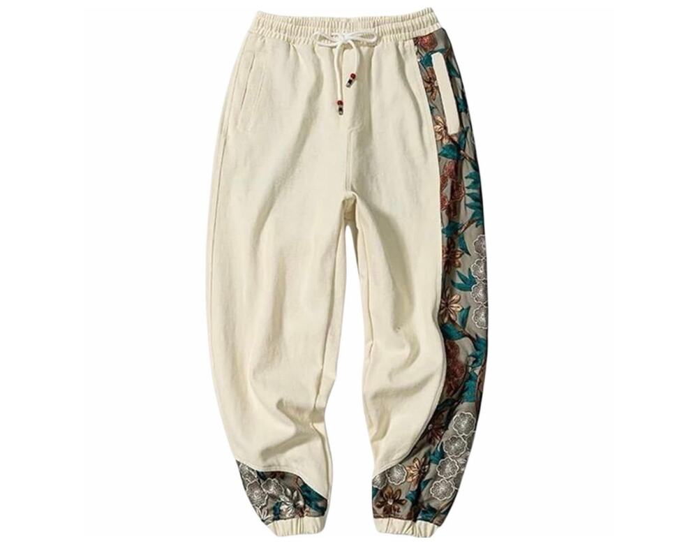 Spring Autumn Casual Baggy Pants Men Clothing Embroidery Patchwork Harem Japan M